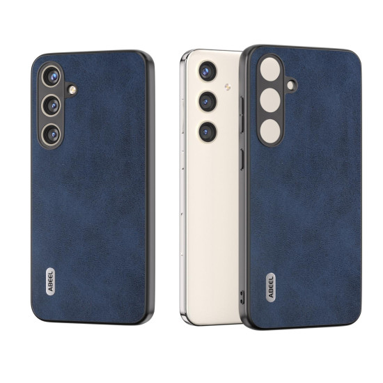 For Samsung Galaxy S24+ 5G ABEEL Black Edge Two-color Calf Texture PU Phone Case(Blue)