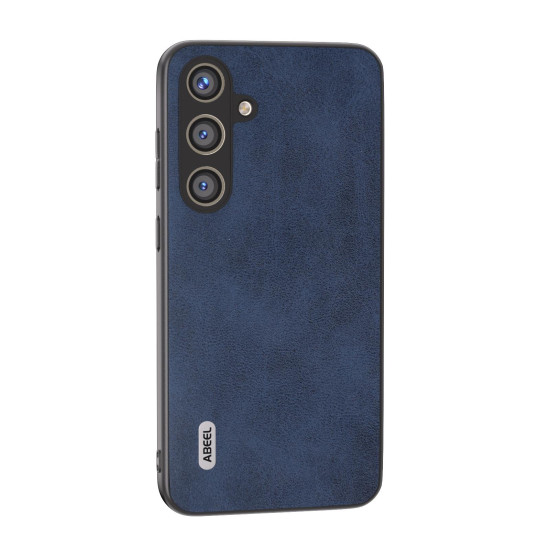 For Samsung Galaxy S24+ 5G ABEEL Black Edge Two-color Calf Texture PU Phone Case(Blue)