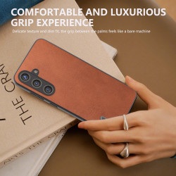 For Samsung Galaxy S24+ 5G ABEEL Black Edge Two-color Calf Texture PU Phone Case(Brown)