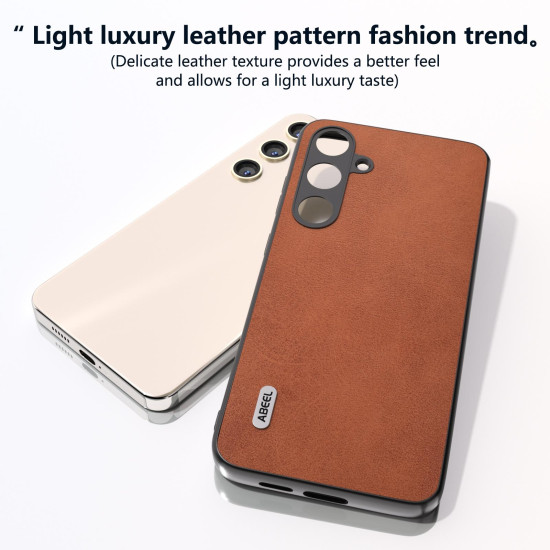 For Samsung Galaxy S24+ 5G ABEEL Black Edge Two-color Calf Texture PU Phone Case(Brown)