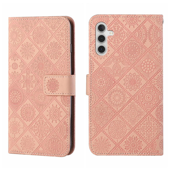 For Samsung Galaxy S24+ 5G Ethnic Style Embossed Pattern Leather Phone Case(Pink)