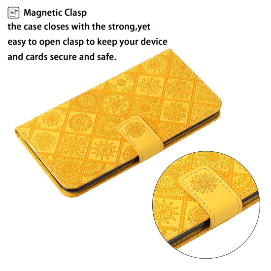 For Samsung Galaxy S24+ 5G Ethnic Style Embossed Pattern Leather Phone Case(Yellow)