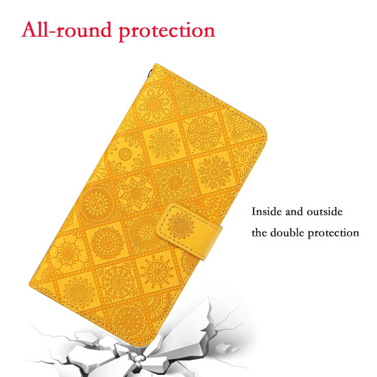For Samsung Galaxy S24+ 5G Ethnic Style Embossed Pattern Leather Phone Case(Yellow)