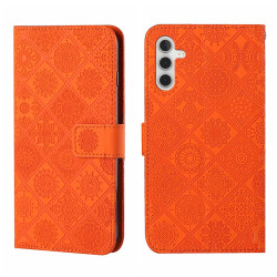 For Samsung Galaxy S24+ 5G Ethnic Style Embossed Pattern Leather Phone Case(Orange)