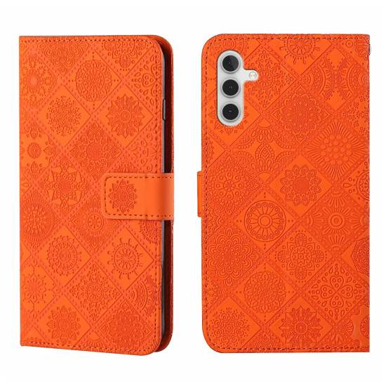 For Samsung Galaxy S24+ 5G Ethnic Style Embossed Pattern Leather Phone Case(Orange)