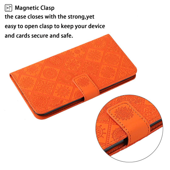 For Samsung Galaxy S24+ 5G Ethnic Style Embossed Pattern Leather Phone Case(Orange)