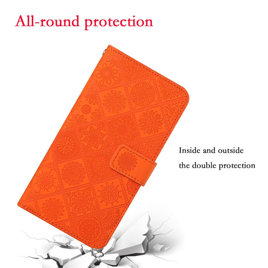 For Samsung Galaxy S24+ 5G Ethnic Style Embossed Pattern Leather Phone Case(Orange)