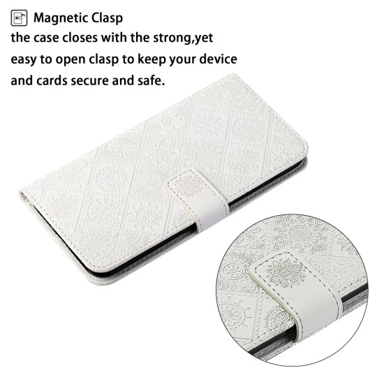 For Samsung Galaxy S24+ 5G Ethnic Style Embossed Pattern Leather Phone Case(White)