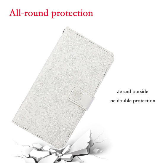 For Samsung Galaxy S24+ 5G Ethnic Style Embossed Pattern Leather Phone Case(White)