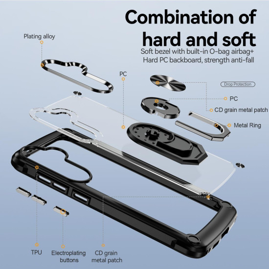 For Samsung Galaxy S24+ 5G TPU + PC Lens Protection Phone Case with Ring Holder(Black)