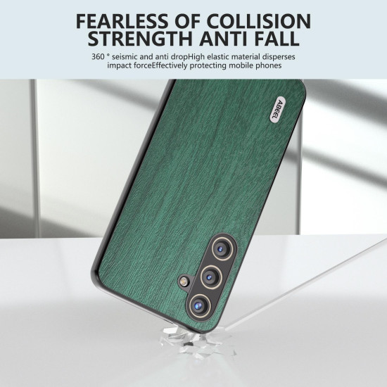 For Samsung Galaxy S24+ 5G ABEEL Wood Texture PU Phone Case(Green)