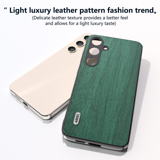 For Samsung Galaxy S24+ 5G ABEEL Wood Texture PU Phone Case(Green)