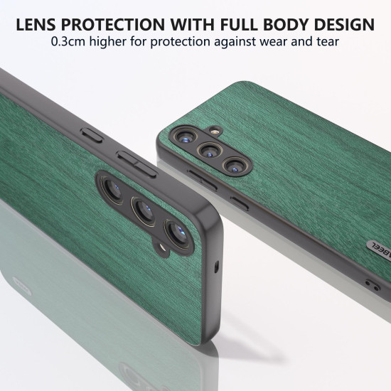 For Samsung Galaxy S24+ 5G ABEEL Wood Texture PU Phone Case(Green)
