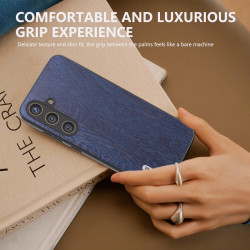 For Samsung Galaxy S24+ 5G ABEEL Wood Texture PU Phone Case(Blue)