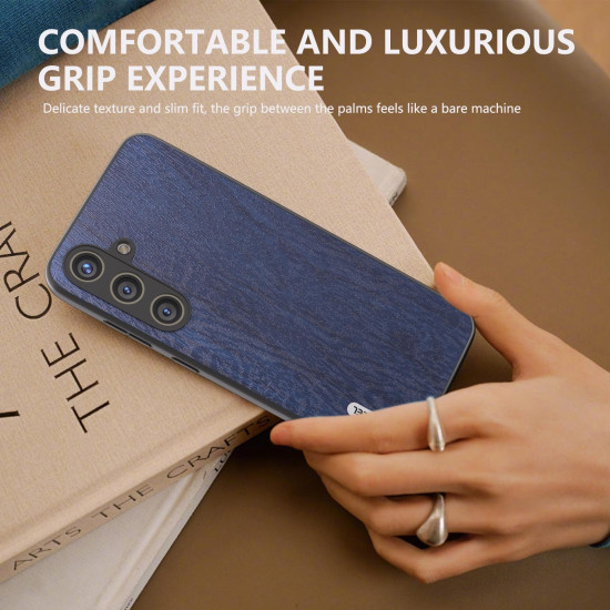 For Samsung Galaxy S24+ 5G ABEEL Wood Texture PU Phone Case(Blue)
