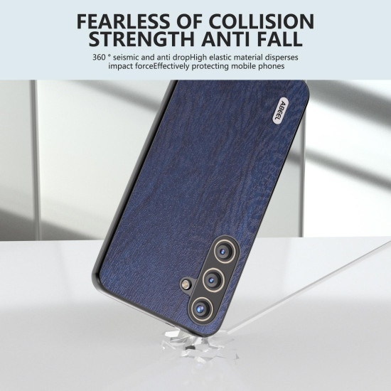 For Samsung Galaxy S24+ 5G ABEEL Wood Texture PU Phone Case(Blue)