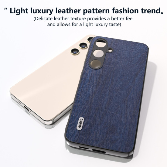 For Samsung Galaxy S24+ 5G ABEEL Wood Texture PU Phone Case(Blue)