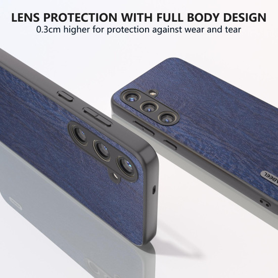 For Samsung Galaxy S24+ 5G ABEEL Wood Texture PU Phone Case(Blue)