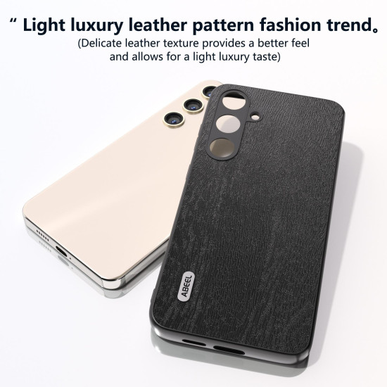 For Samsung Galaxy S24+ 5G ABEEL Wood Texture PU Phone Case(Black)