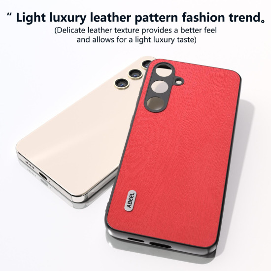 For Samsung Galaxy S24+ 5G ABEEL Wood Texture PU Phone Case(Red)