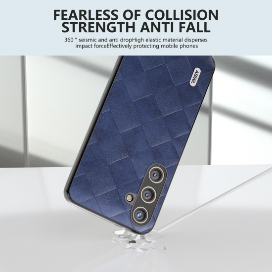 For Samsung Galaxy S24+ 5G ABEEL Weave Plaid PU Phone Case(Blue)