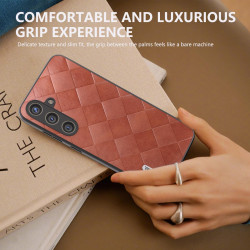For Samsung Galaxy S24+ 5G ABEEL Weave Plaid PU Phone Case(Brown)