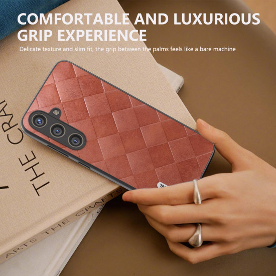 For Samsung Galaxy S24+ 5G ABEEL Weave Plaid PU Phone Case(Brown)