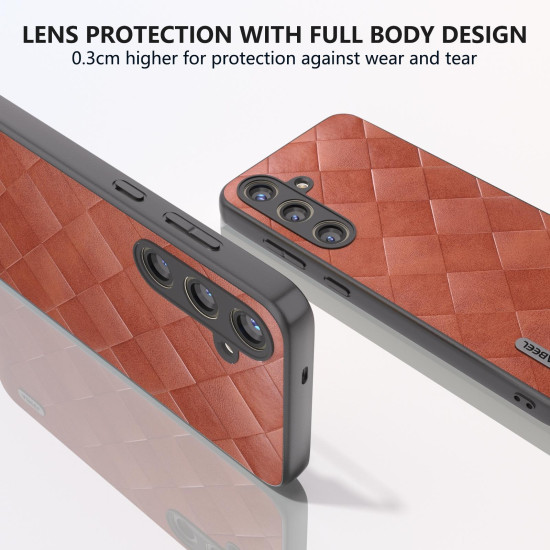 For Samsung Galaxy S24+ 5G ABEEL Weave Plaid PU Phone Case(Brown)