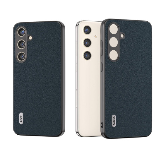 For Samsung Galaxy S24+ 5G ABEEL Genuine Leather Wave Black Edge Phone Case(Green)