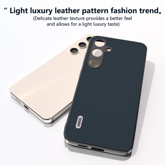 For Samsung Galaxy S24+ 5G ABEEL Genuine Leather Wave Black Edge Phone Case(Green)
