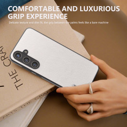 For Samsung Galaxy S24+ 5G ABEEL Genuine Leather Wave Black Edge Phone Case(Grey)