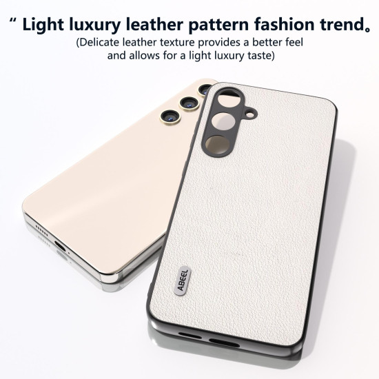 For Samsung Galaxy S24+ 5G ABEEL Genuine Leather Wave Black Edge Phone Case(Grey)
