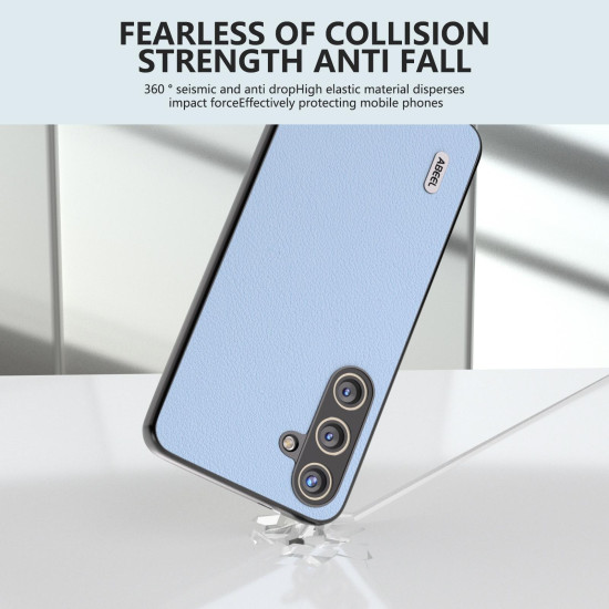 For Samsung Galaxy S24+ 5G ABEEL Genuine Leather Wave Black Edge Phone Case(Blue)