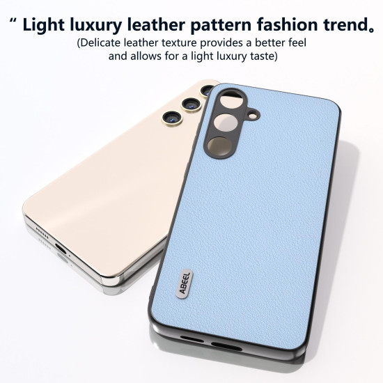 For Samsung Galaxy S24+ 5G ABEEL Genuine Leather Wave Black Edge Phone Case(Blue)