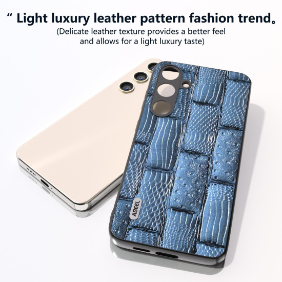 For Samsung Galaxy S24+ 5G ABEEL Genuine Leather Mahjong Texture Series Phone Case(Blue)