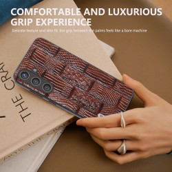 For Samsung Galaxy S24+ 5G ABEEL Genuine Leather Mahjong Texture Series Phone Case(Brown)