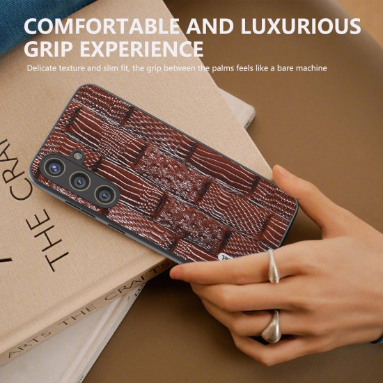 For Samsung Galaxy S24+ 5G ABEEL Genuine Leather Mahjong Texture Series Phone Case(Brown)
