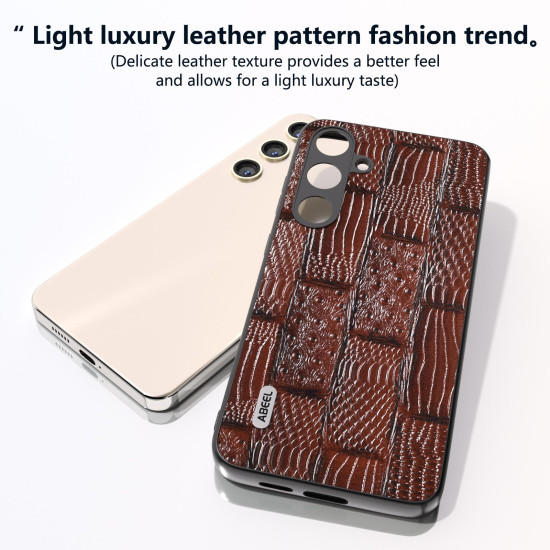 For Samsung Galaxy S24+ 5G ABEEL Genuine Leather Mahjong Texture Series Phone Case(Brown)