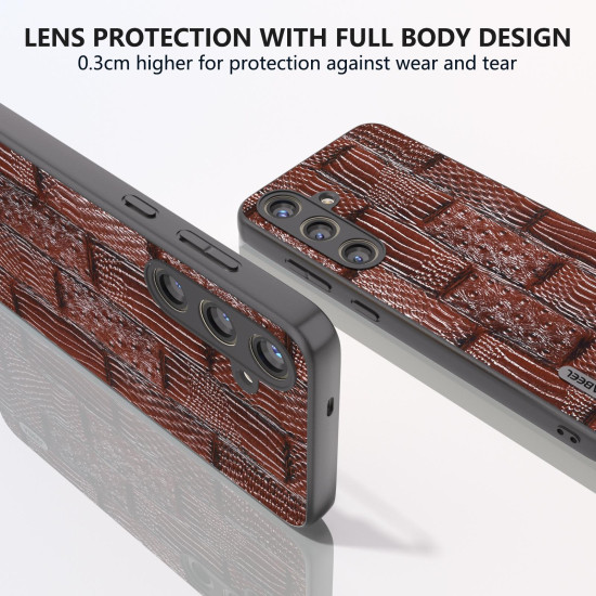 For Samsung Galaxy S24+ 5G ABEEL Genuine Leather Mahjong Texture Series Phone Case(Brown)