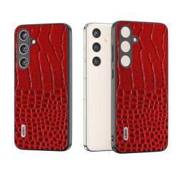 For Samsung Galaxy S24+ 5G ABEEL Genuine Leather Crocodile Pattern Phone Case(Red)