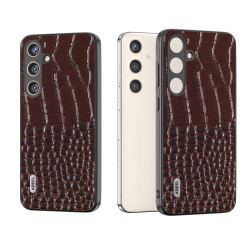 For Samsung Galaxy S24+ 5G ABEEL Genuine Leather Crocodile Pattern Phone Case(Coffee)