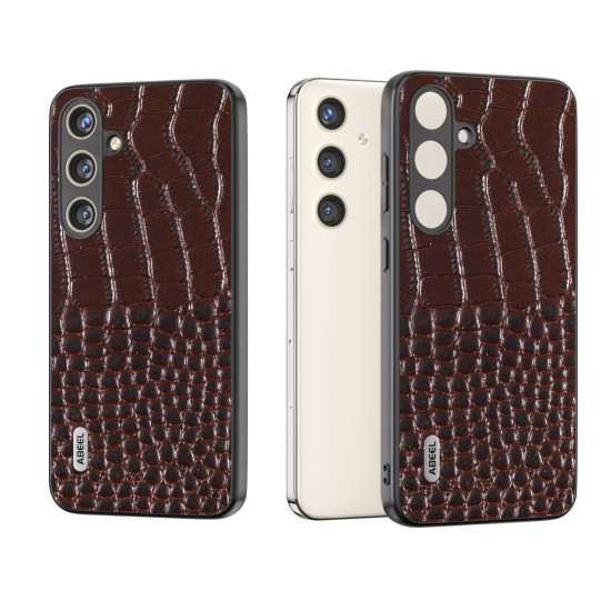 For Samsung Galaxy S24+ 5G ABEEL Genuine Leather Crocodile Pattern Phone Case(Coffee)