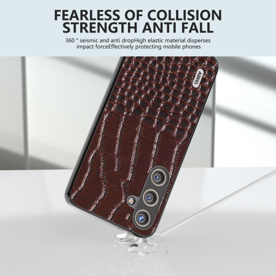 For Samsung Galaxy S24+ 5G ABEEL Genuine Leather Crocodile Pattern Phone Case(Coffee)