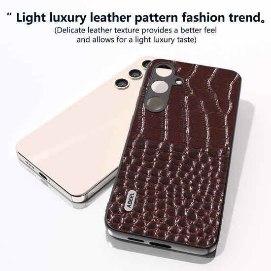 For Samsung Galaxy S24+ 5G ABEEL Genuine Leather Crocodile Pattern Phone Case(Coffee)