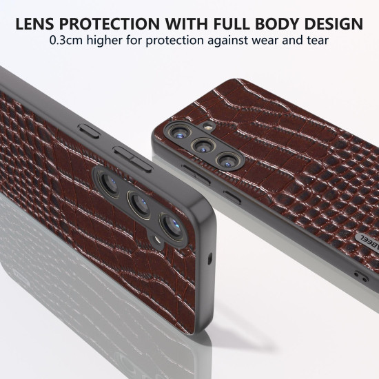 For Samsung Galaxy S24+ 5G ABEEL Genuine Leather Crocodile Pattern Phone Case(Coffee)