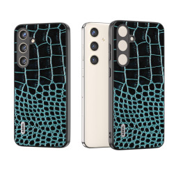 For Samsung Galaxy S24+ 5G ABEEL Genuine Leather Crocodile Pattern Phone Case(Blue)