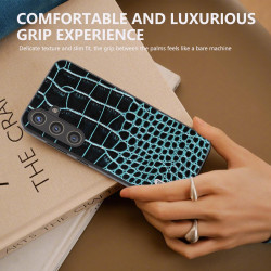 For Samsung Galaxy S24+ 5G ABEEL Genuine Leather Crocodile Pattern Phone Case(Blue)