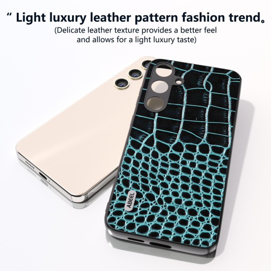For Samsung Galaxy S24+ 5G ABEEL Genuine Leather Crocodile Pattern Phone Case(Blue)