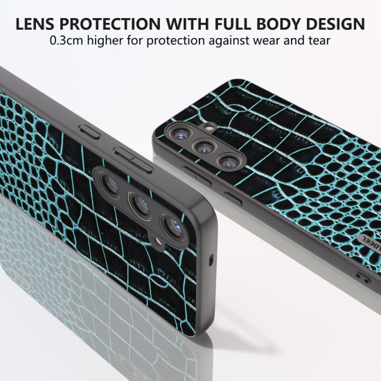 For Samsung Galaxy S24+ 5G ABEEL Genuine Leather Crocodile Pattern Phone Case(Blue)