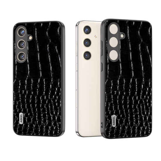 For Samsung Galaxy S24+ 5G ABEEL Genuine Leather Crocodile Pattern Phone Case(Black)
